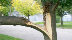 broken and split tree trunk